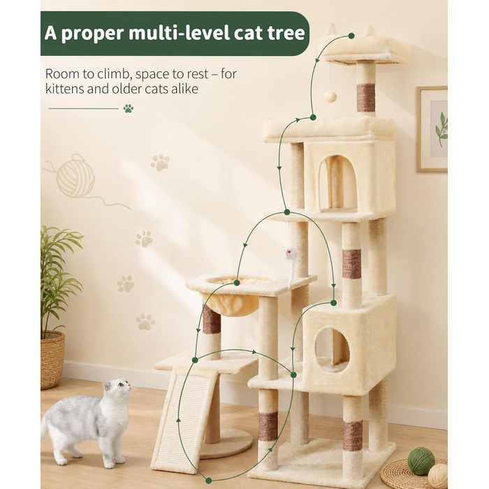 Комплекс для котів Kratzbaum XL 173 см бежевий: Дряпка, будиночок, платформа, кошик, сизаль