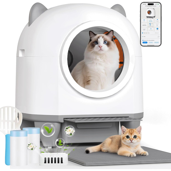 Автоматичний лоток для котів TRIUMPHKEY, 90L+8.5L, самоочисний, з керуванням через додаток, для багатокотових сімей