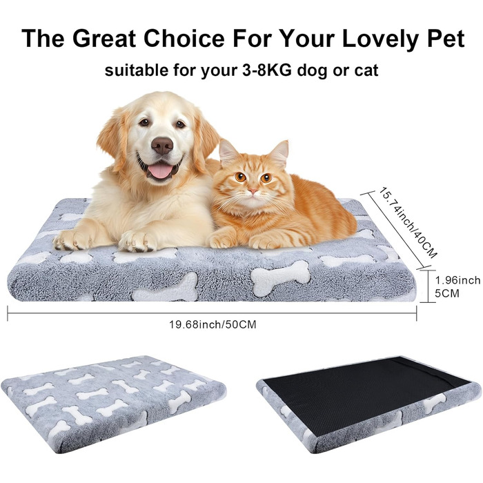 Килимок для собак Qoosea з Memory Foam, 50х40 см, сірий. Килимок для котів та собак середніх порід, миючий, з антиковзною основою