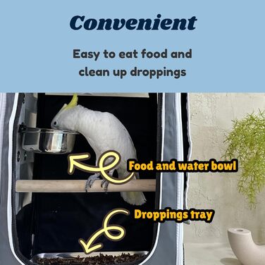 Пташиний рюкзак-переноска Birds Day для папуг, великий (L), з 2 жердочками та годівницею, нержавіюча сталь, темно-оливковий зелений