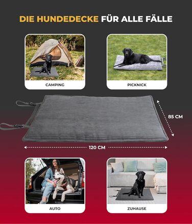 Німецька туристична ковдра для собак Outdoor, міцна та водонепроникна, 40°C, з наповнювачем 3 см (55x75 см, 85x120 см), Cord Anthrazit
