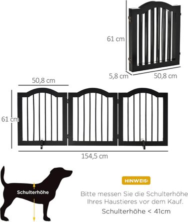 Складаний захисний паркан PawHut для собак, 3-секційний, з дверцятами, металевий, самостійний, для кухні та коридору, чорний, 154,5×61 см