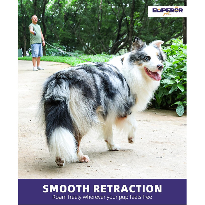 Рулетка-повідець для собак Emperor Pets 8м, до 50 кг, з антиковзною ручкою, автоматичним гальмом і фіксацією, для великих порід