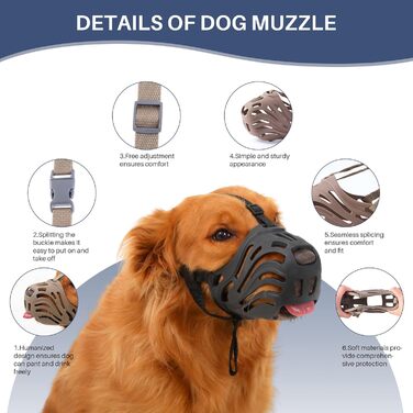 Нашийник-маска для собак, м'який силіконовий нашийник проти гавкіт та гризіння, дихаюча конструкція, підходить для дресирування великих агресивних собак (Чорний, XL)