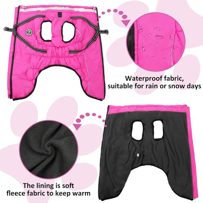 Водонепроникний зимовий одяг для собак HezzLuv, тепла куртка для собак з отвором для повідка, рожевий, 4XL