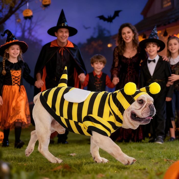 Костюм для собак Kooltail, Бджола, Теплий пуловер з капюшоном, Костюм для домашніх тварин, Cosplay, Тепла куртка з отвором для повідка, Жовта бджола, Розмір Medium