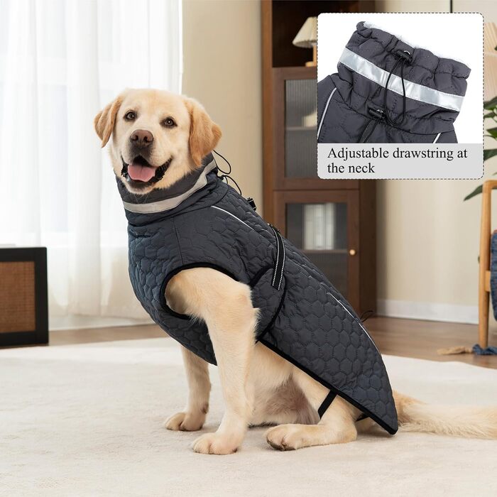 Водонепроникний зимовий теплий куртка для собак з підсумком для повідка. Підходить для малих, середніх та великих собак. Сірий колір.