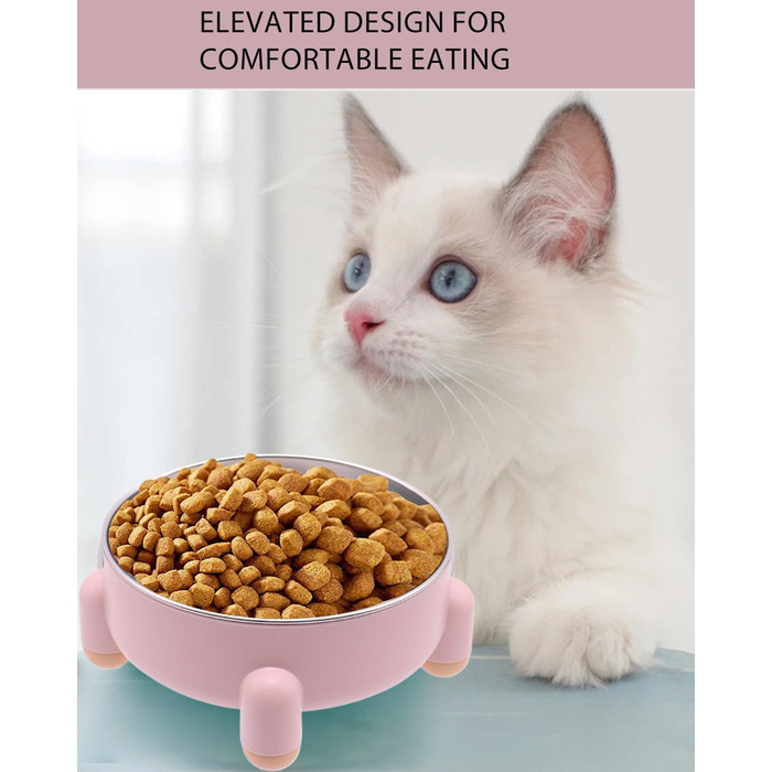 Миски для котів та собак з нержавіючої сталі, антиковзні, підняті, набір 2 шт (білі та рожеві)