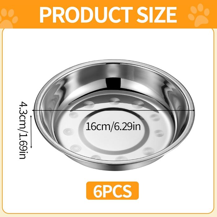 Набори мисок для котів та собак з нержавіючої сталі, 16 см, 6 шт.