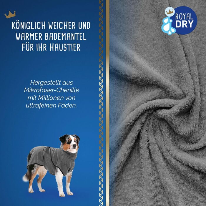 Рушник для собак Roya Dry – для собак середнього розміру (60-68 см) – мікрофібра – швидковисихаючий – сірий (XL)