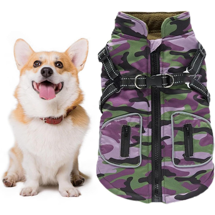 Водонепроникний жилет для собак – відбиваюча зимова куртка 40 см, теплий верхній одяг з шлейкою, ізольований одяг для цуценят та собак середніх розмірів для захисту (багатобарвний)