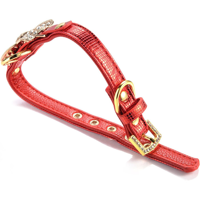 Шкіряне нашийник Lovpe з кільцем для маленьких собак/котів, регульований, розмір XS, рожевий (S, червоний)