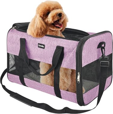 Транспортна сумка для котів та собак Zavothy, дихаюча, складна, з регульованим плечовим ременем, знімний плюшевий килимок (фіолетовий, L)