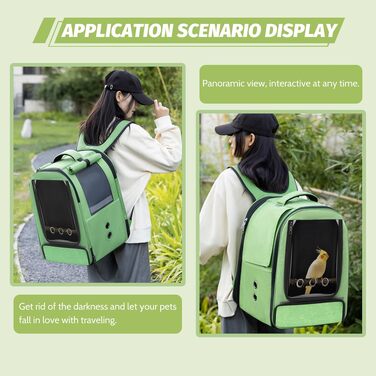 Рюкзак-переноска для птахів Vogel-Rucksack з лотком, жердиною та годівницею, водонепроникний, для папуг та середніх птахів (зелений)