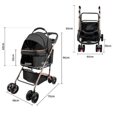 Дитяча коляска для тварин Homewell, чорна, складна, знімний кошик, сітка-вікно, ремені на плече, тримач для напоїв, до 20 кг