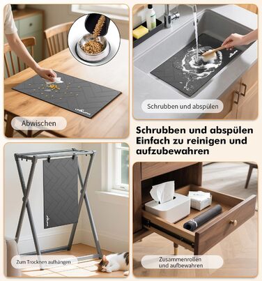 Підкладка під миску для собак та котів, сіра, 31 x 51 см - швидковисихаюча, нековзна, з абсорбентом