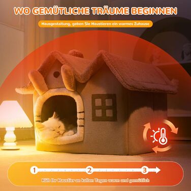 Будиночок для котів і собак ALLSOPETS, складаний, знімна подушка, теплий зимовий лежак для котів і собак, сірий, розмір M
