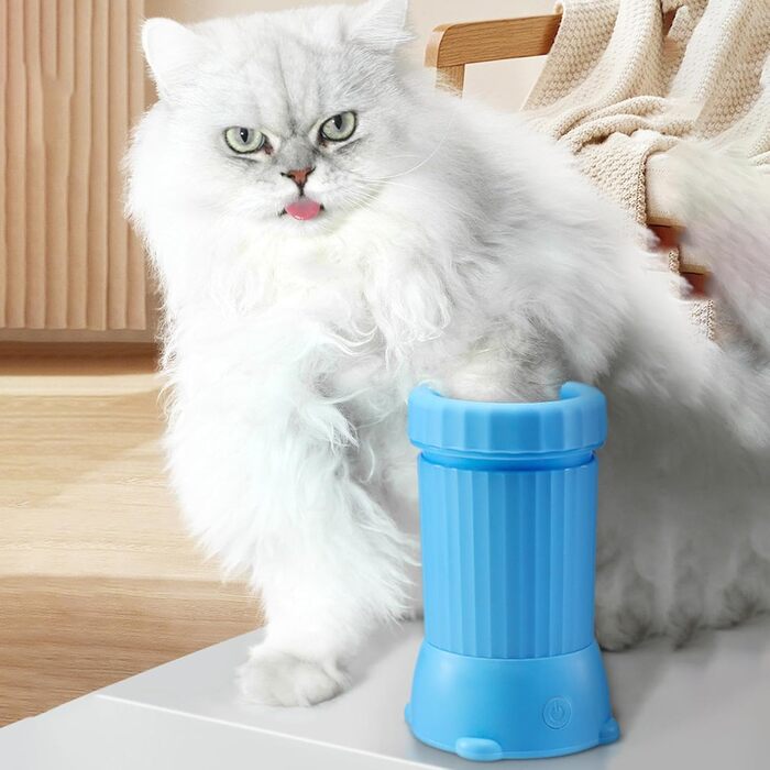 Електричний очищувач лап для собак та котів, USB, з контейнером, блакитний