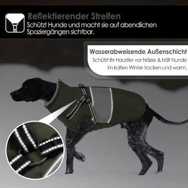 Водонепроникний теплий зимовий одяг для собак AOFITEE, вітрозахисний, з жилетом, з блискавкою та флісовою підкладкою, світловідбиваючий, для цуценят, зелений, XS