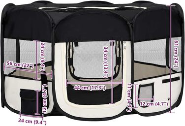 Складаний вольєр для цуценят vidaXL 145x145x61 см, чорний, переносний загін для собак