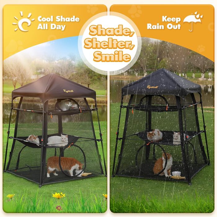 Вольєр для котів Rywell Extra Large, 3 поверхи, 5 вікон, для вулиці, 145x110x110 см