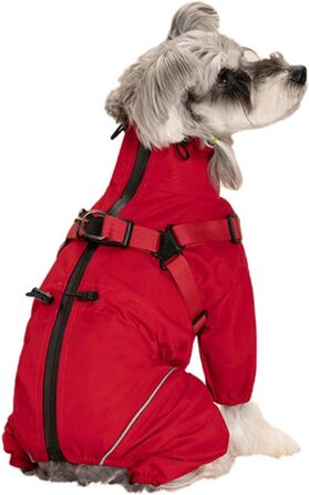 Зимова куртка для собак з отвором для повірця, тепла та вітронепроникна, для малих, середніх та великих собак (D28, червоний, розмір S)