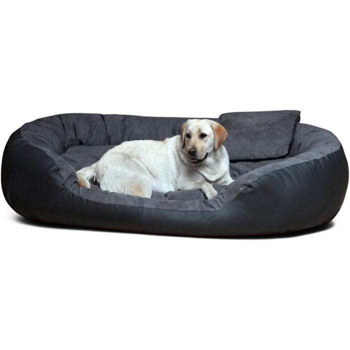 Tierlando® Philip VIP: собаче ліжко з велюрової шкіри, зручний матрац, 110x80 см, графіт
