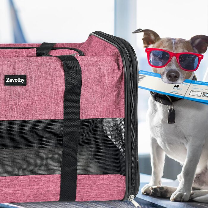 Транспортна сумка для котів та собак, дихаюча та складна, з регульованим плечовим ременем, знімний плюшевий килимок (Рожева, L)