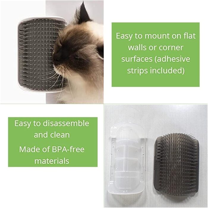 Щітка для котів, самостійний грумінг, для довгошерстих та короткошерстих котів, гребінець для догляду за шерстю, гачок для дверей, ніжок столу, кутів, маленька щітка для котів (рожевий, 8.5x13 см) 8.5x13 см Рожевий