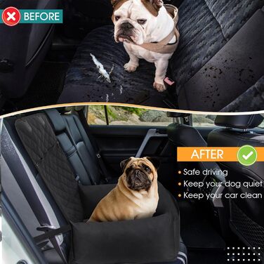 Автомобільне ліжко для собак Mozvvco 2-в-1, чорне. З безпечним ременем, вбираючою підстилкою та знімним чохлом. Для маленьких собак.