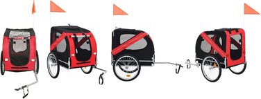 Універсальний велопричіп для собак, складаний, Oxford, з відбивачами, 73x137x90 см, до 40 кг, червоно-чорний