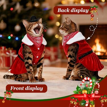 Костюм ковбоя для домашніх тварин SANSTHS, Halloween, червоне різдвяне вбрання з міні-ковбойським капелюхом та банданою для собак та котів, розмір M (великий, червоне вбрання та бандана з чорним капелюхом)