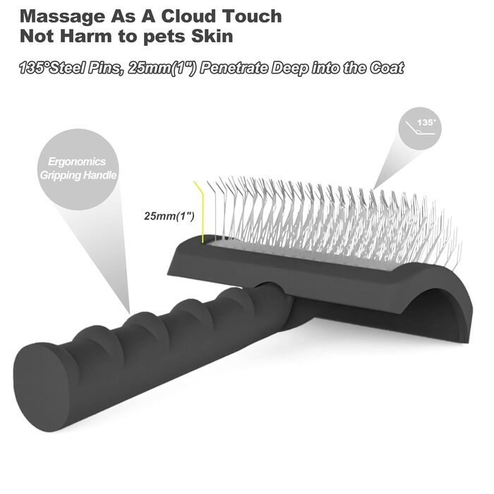 Щітка для собак з довгим волоссям, для котів та собак з довгою та короткою шерстю, масажна щітка для догляду за шерстю (чорна)
