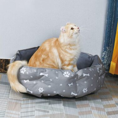 Кішечка ліжко для котів, миється, Ø60см, з двостороннім внутрішнім подушкою, для котів та маленьких собак, сіре