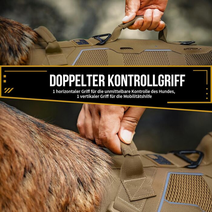 Шлея для собак OneTigris AIRE Armor, регульована, сітчаста, з 2 ручками і 3 D-кільцями, не тягне, безпечна, відбивна, дихаюча, для середніх і великих собак, коричнева, розмір L