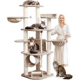 Кігтеточка-вежа HAPPYPET Parker 171 см: дім, тунель, лежанки, кігтешліф, XXL для котів, колір капучино