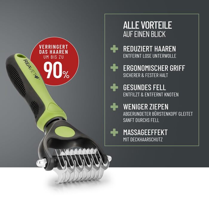 Щітка для собак та котів ReaVET для видалення підшерстка та розплутування. Підходить для довгошерстих порід, великих та середніх собак та котів. Масажний ефект, захист верхнього шару шерсті. Розмір M-L