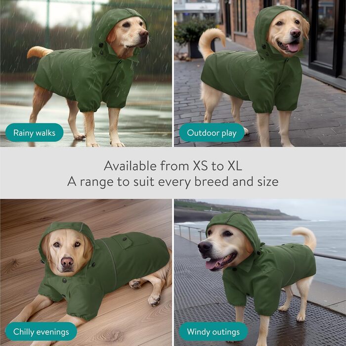 Дощовик для собак Navaris - водонепроникний дощовик для собак, зелений (XL)