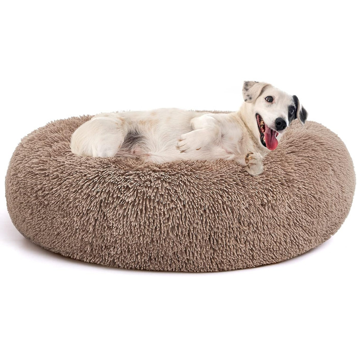 Ортопедичне ліжко для собак Perpets, зручне гніздо-лежанка, кругле, м'яке, миється, для собак та котів, (M(76 x 76 см), Коричневе)