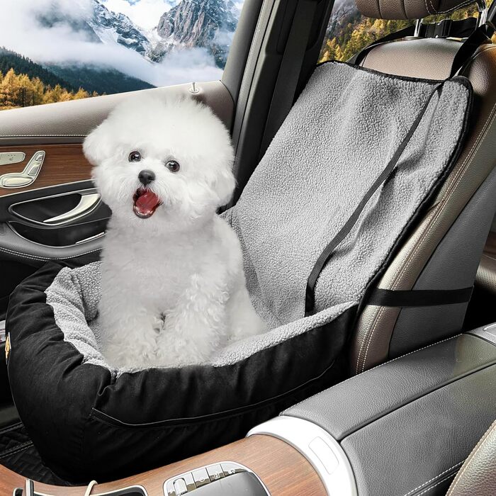 Автокрісло для собак малого та середнього розміру до 13,6 кг, знімний та миючий чохол, підійде для котів, автокрісло на переднє сидіння, з ременями безпеки (Сірий, L)