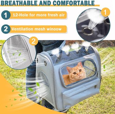 Розширюваний рюкзак для котів та маленьких собак Onebarleycorn, рюкзак-переноска для котів, сірий, до 8 кг