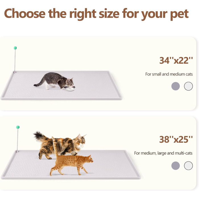 Килимок для котячого туалету Bartuke з іграшкою-м'ячиком, 86 x 56 см, силіконовий, контролює розсипання, м'який для лапок, легко миється (Білий)