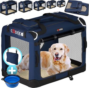 Складана велика переноска для собак CADOCA XXXL 101x70x70 см, дихаюча, міцна, для транспортування домашніх тварин, синя