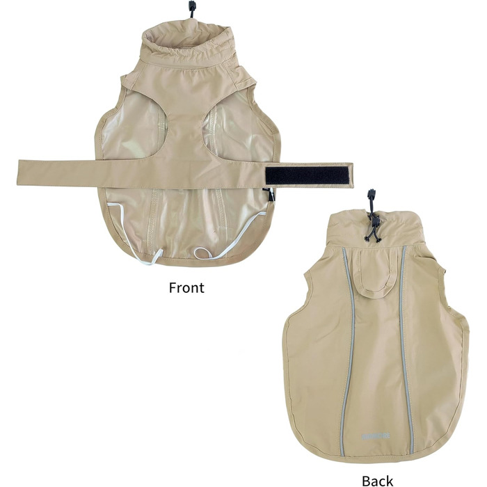 Регульований водонепроникний дощовик для собак, легка дощова куртка для тварин, одяг для цуценят з відбиваючими смугами для маленьких, середніх та великих собак (Хакі, M)