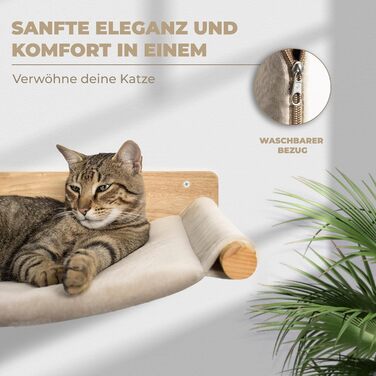 WOOWOOD® Стіна для котів із масиву дерева з 2 сходами, гамаком і когтеточкою – настінний комплекс для котів, меблі для лазіння, кріплення на стіну