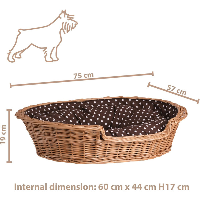 Корзина для собак та котів з плетеної лози e-wicker24, 75x75 см, з подушкою