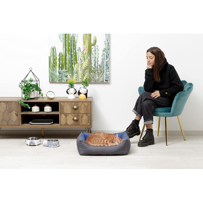 Baroni Home Лежанка для собак та котів, розмір S, з тканини, м'яка, зручна, для дому (45x60 см, сірий та блакитний)