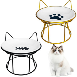 Котлові миски для котів, 2 шт. з підняттям, керамічні, з металевим підставкою, захист шиї, годівниця для котів