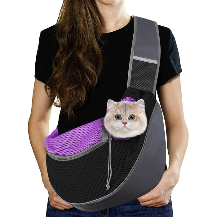 Сумка-переноска для собак Pawaboo з кишенею для рук, регульована, для прогулянок на відкритому повітрі - чорна (Purpurschwarz, S)