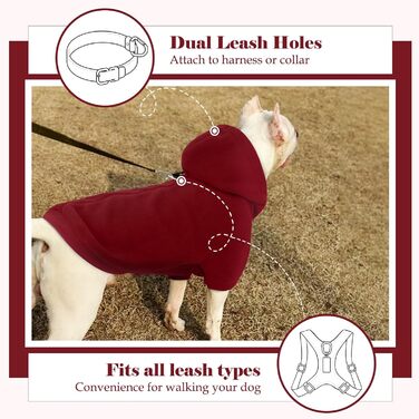 Теплий флісовий худі Nanaki для великих собак з отвором для повідка та капюшоном. Червоний, для хлопчиків та дівчаток, підходить для Біглів (XL, 68 см)